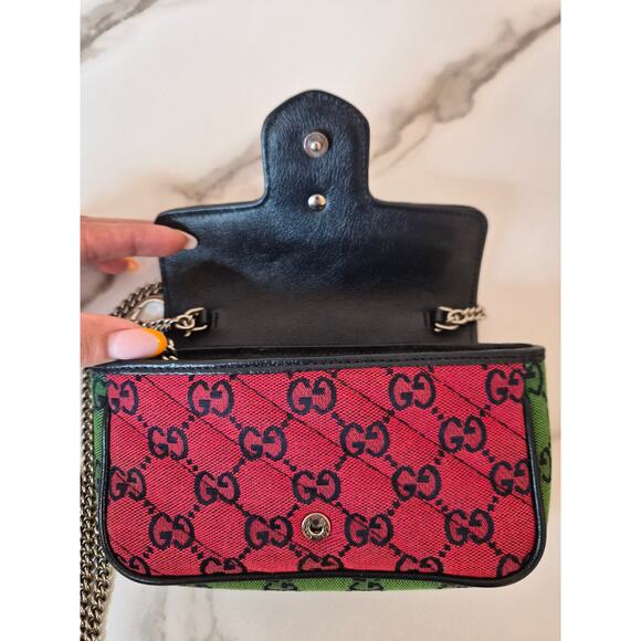 Gucci Pink Red Multicolor Matelasse Quilted Mini GG Marmont Camera Bag - Picture 5 of 8